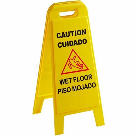 CARLISLE FOODSERVICE 3690000 Flo-Pac 25'' Yellow Multilingual Double-Sided Wet Floor Sign - ''Caution Wet Floor'' 2713690000